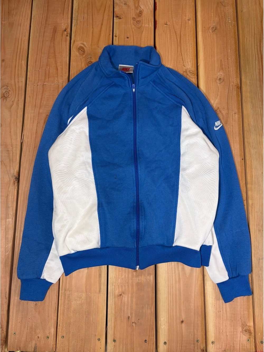 Nike Blue and White Track Jacket sweater zip up Size L